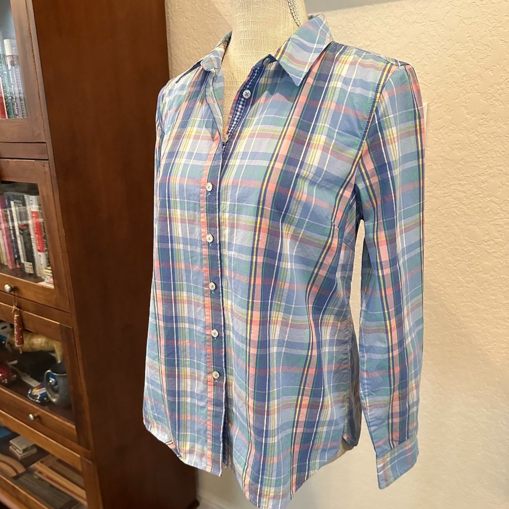 TALBOTS Women's Medium Petite Plaid Shirt - Picture 4 of 8